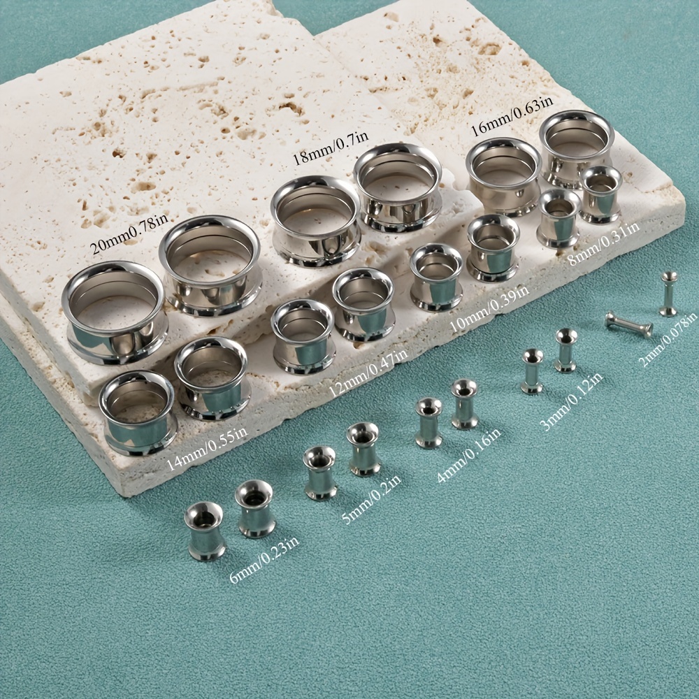 Body Jewelry Gauge Sizes - 12 Pairs Set Stainless Steel Internal