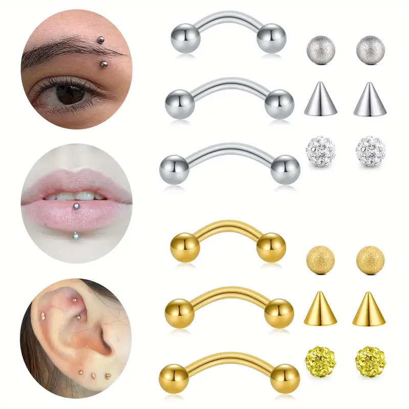 Rook Curved Barbell - 3pcs 16G Stainless Steel Curved Barbell