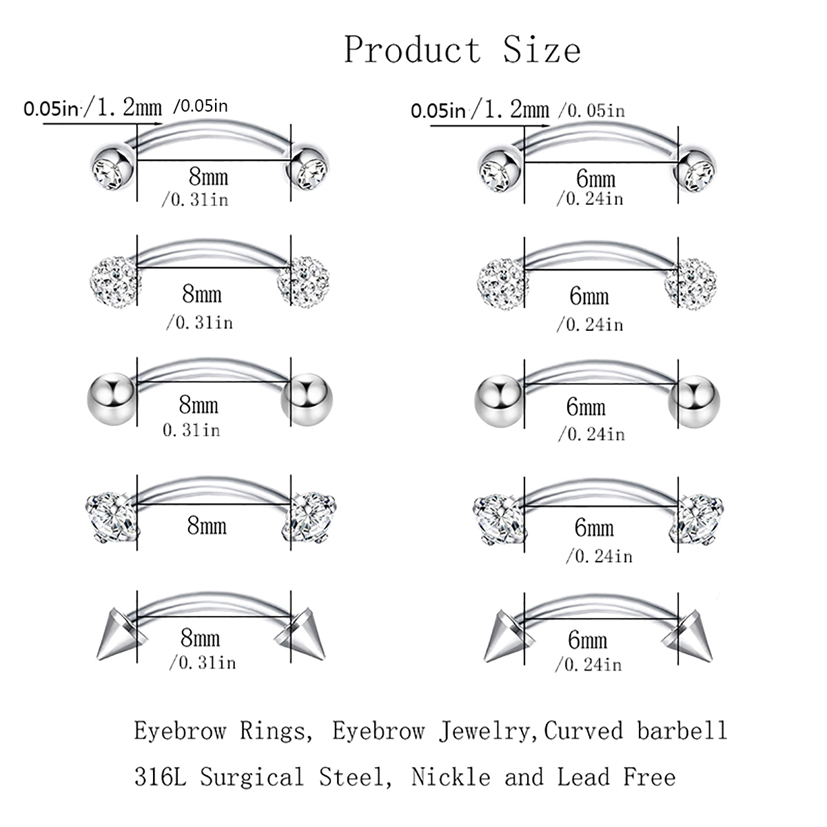 5Pcs Stainless Steel Rook Dait - Rook Curved Barbell review and price