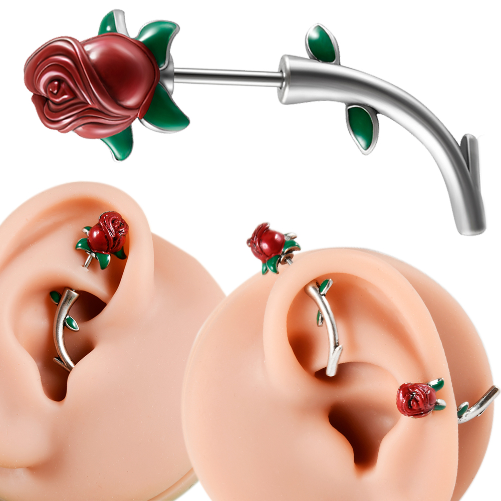 1PC Surgical Steel  Red Rose F - Rook Curved Barbell review and price