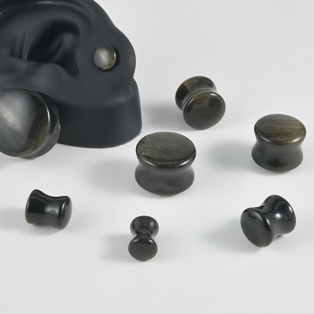 Black Natural Stone Double Fla - Body Jewelry Gauge Sizes review and price
