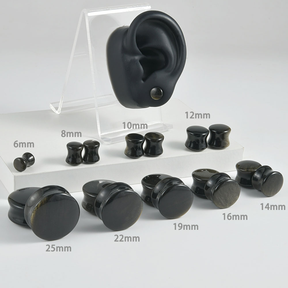 Black Natural Stone Double Fla - Body Jewelry Gauge Sizes review and price
